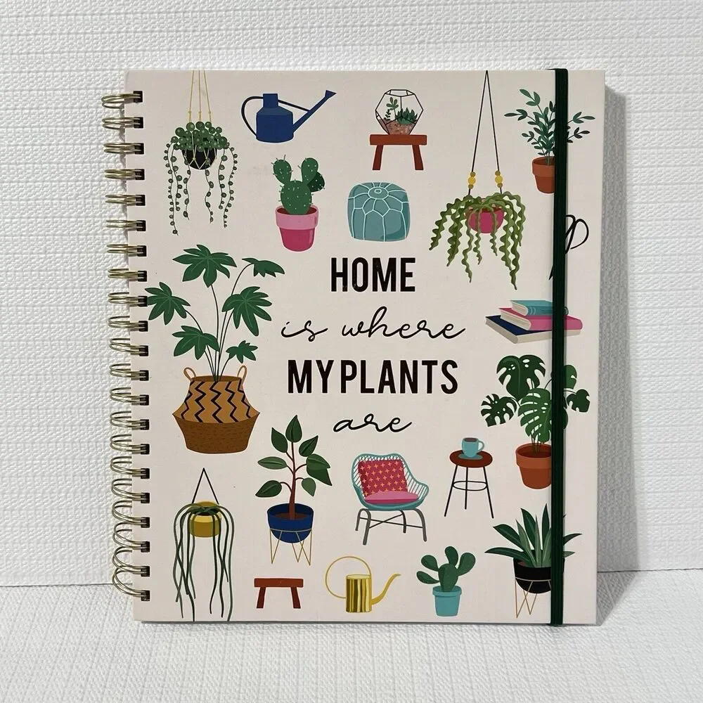 HOME is Where My PLANTS Are Hardcover Spiral Notebook Journal Pink Gold Lined